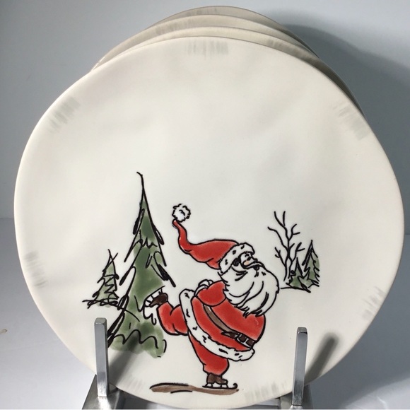 4 Salad / Dessert Plates Eli & Ana Handmade Whimsy Santa 8 1/2"  New - Picture 9 of 9